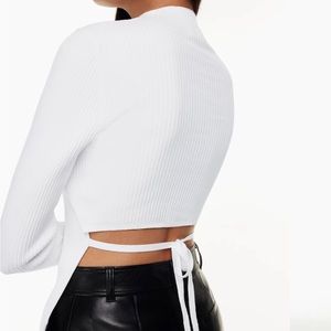 Aritzia Babaton Sculpt Ribbed Knit Tie Back Sweater White